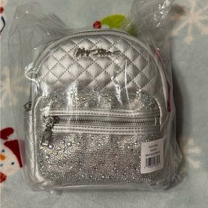 Betsey Johnson Silver Rhinestone Mini Backpack NWT